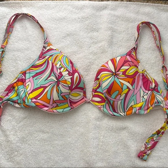 NWOT. Kate Spade New York Underwire Bikini Women’s Swim Top. Colorful, Pink. M. - Picture 3 of 8